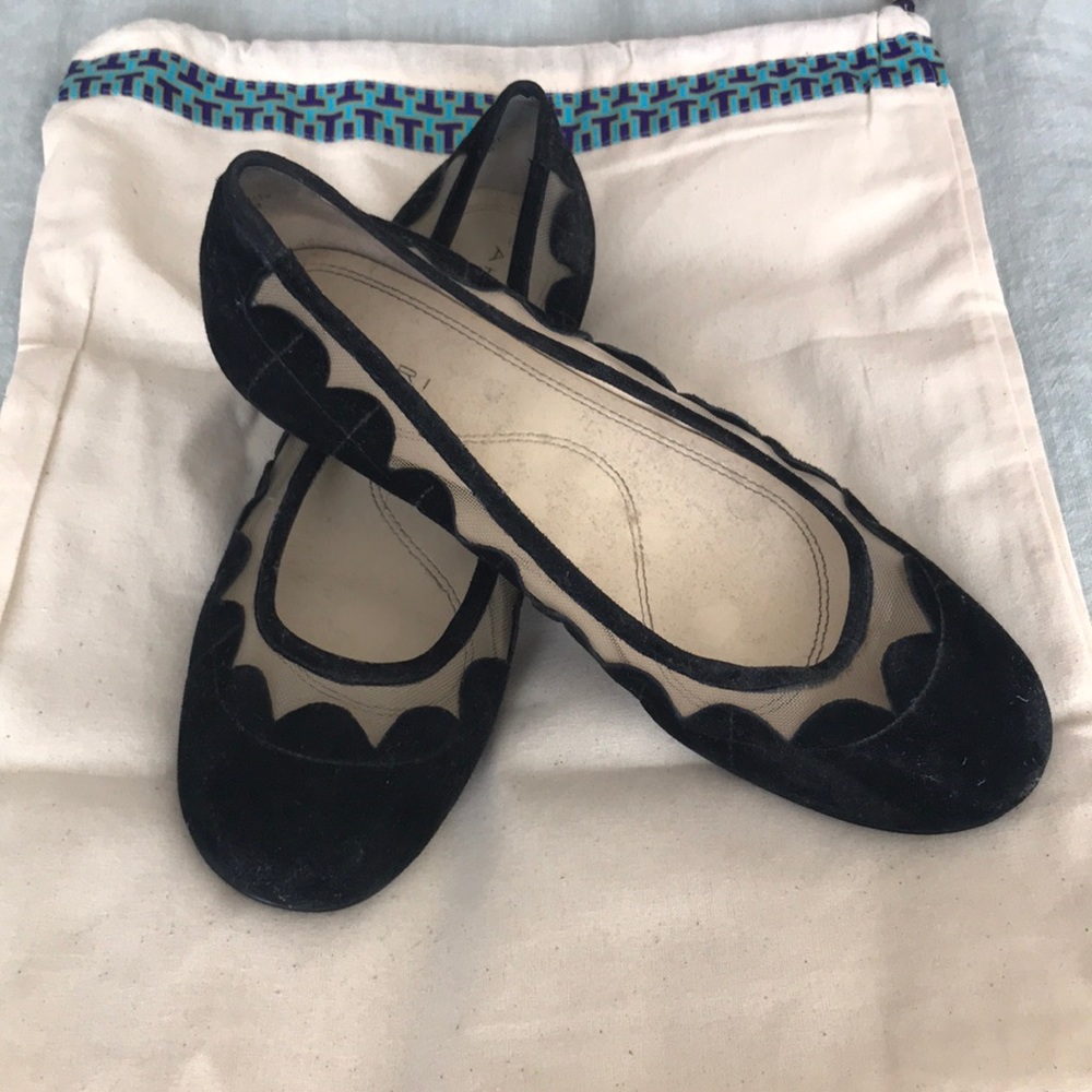 Scalloped suede flats